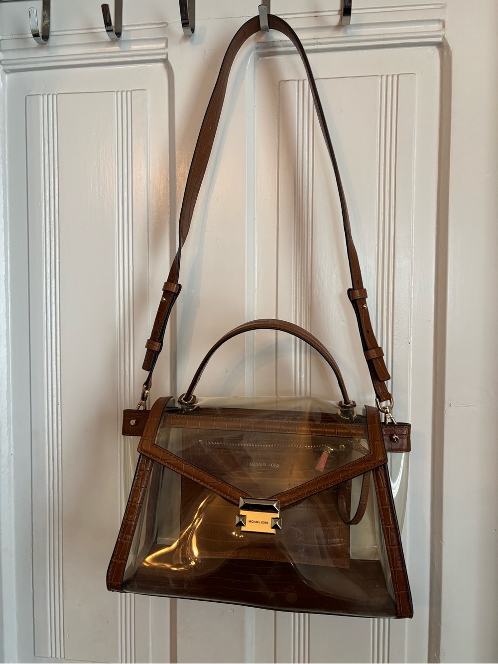 Michael Kors Clear Shoulder Bag with Brown Croc-Embossed Trim and Gold Hardware - Picture 4 of 7